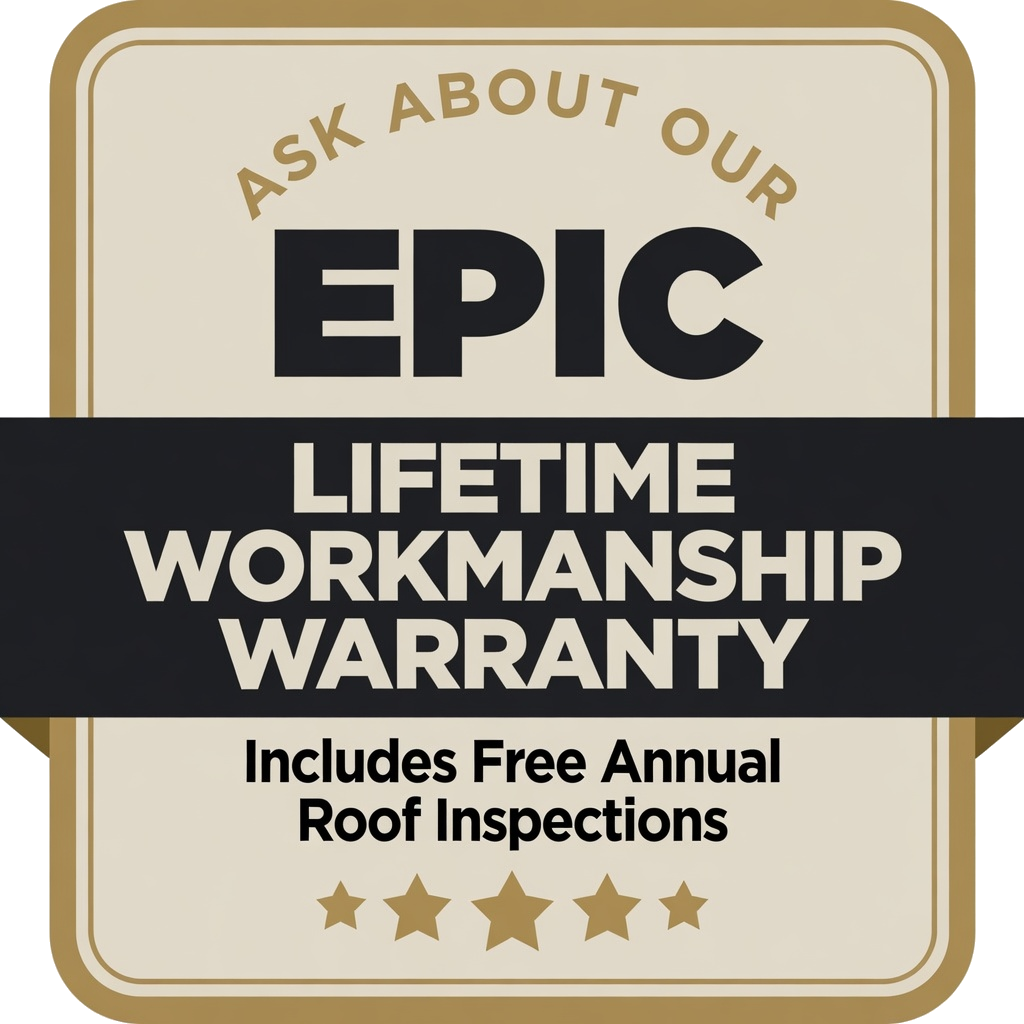 Ask about our Epic Lifetime Workmanship Warranty — includes free annual roof inspections.